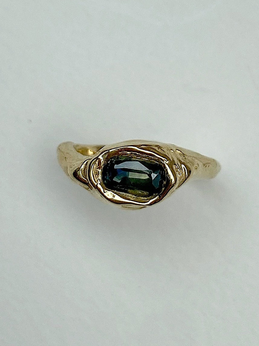 Chunky engagement ring green sapphire