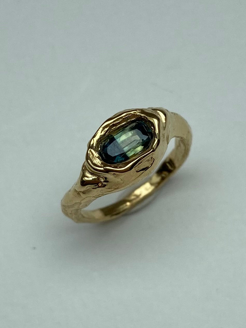 Chunky engagement ring green sapphire