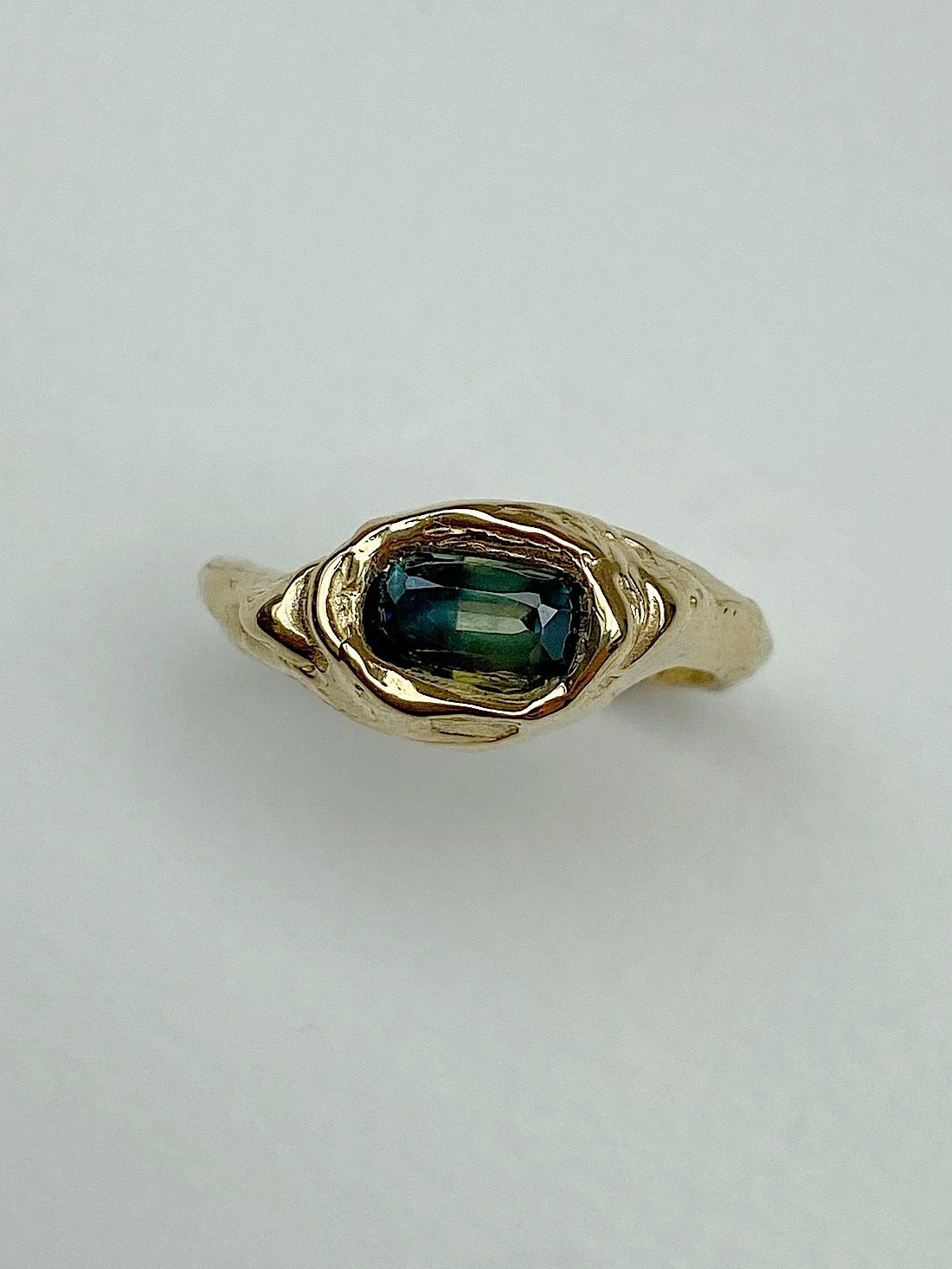 Chunky engagement ring green sapphire