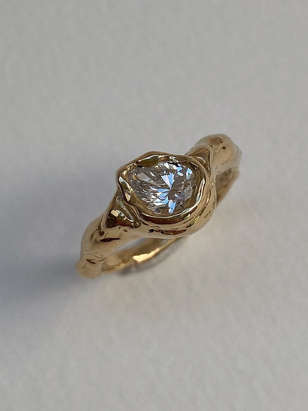 chunky Pear diamond engagement ring