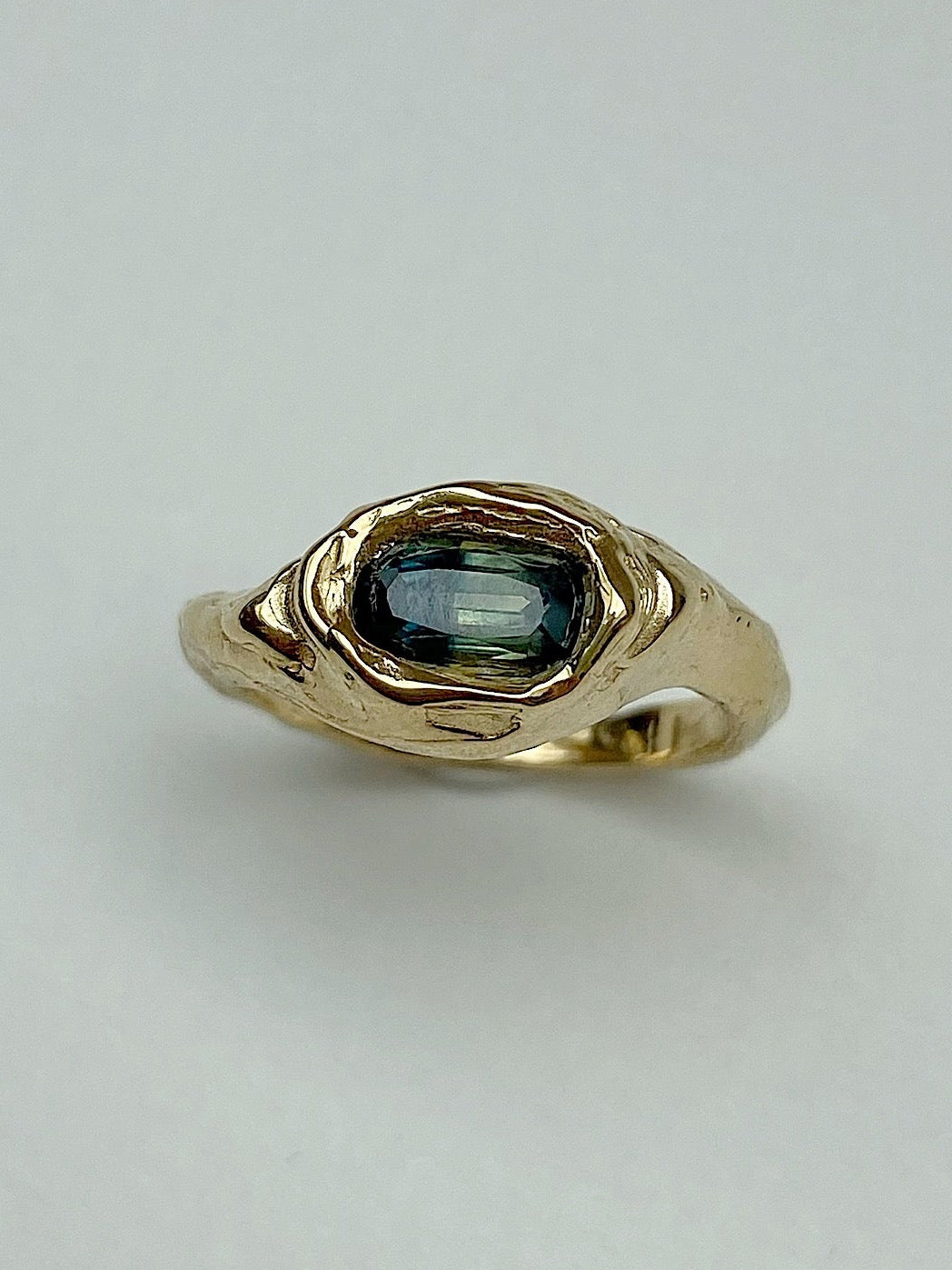 Chunky engagement ring green sapphire