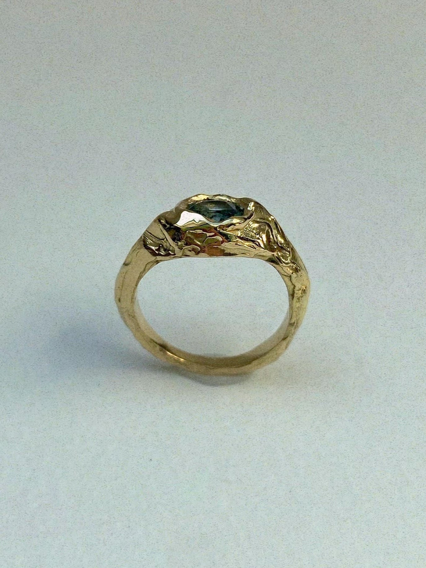 chunky green blue sapphire engagement ring