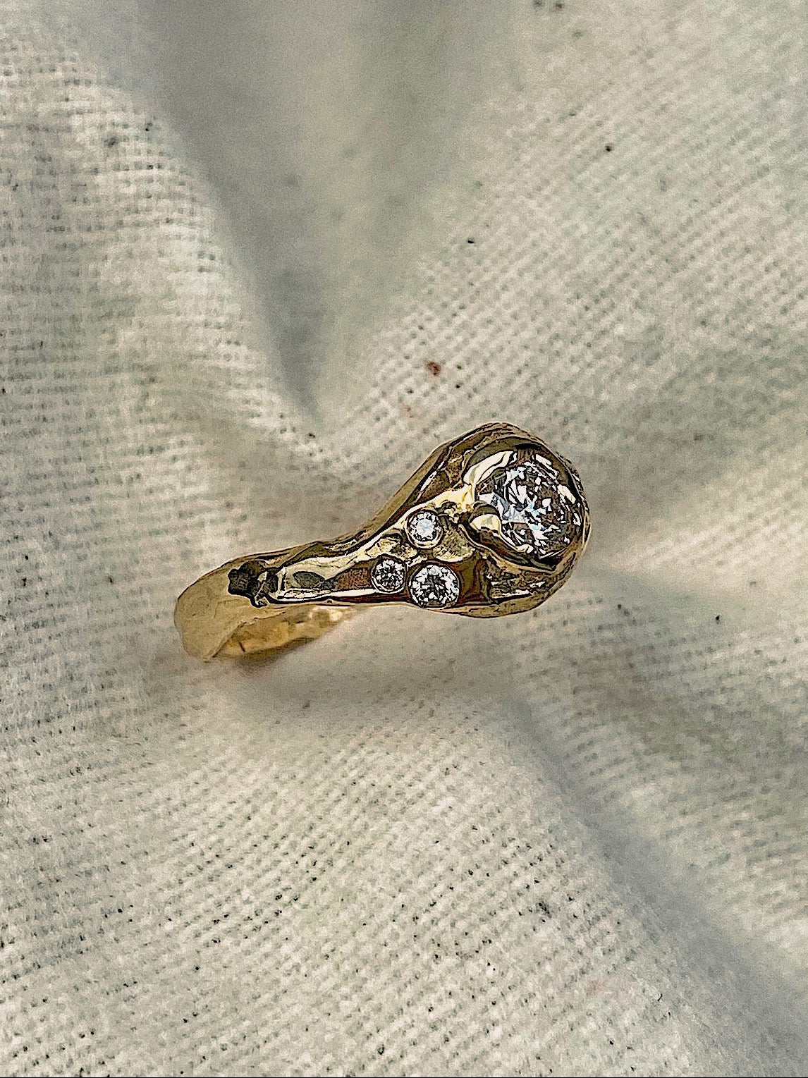 organic handmade engagement ring chunky round diamond