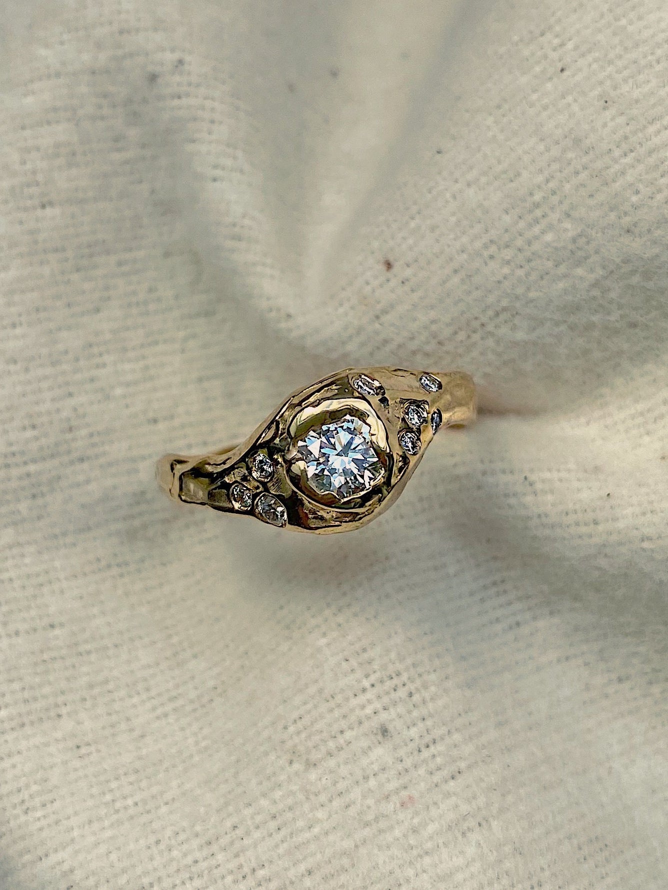 organic engagement ring chunky and round diamond handmade 