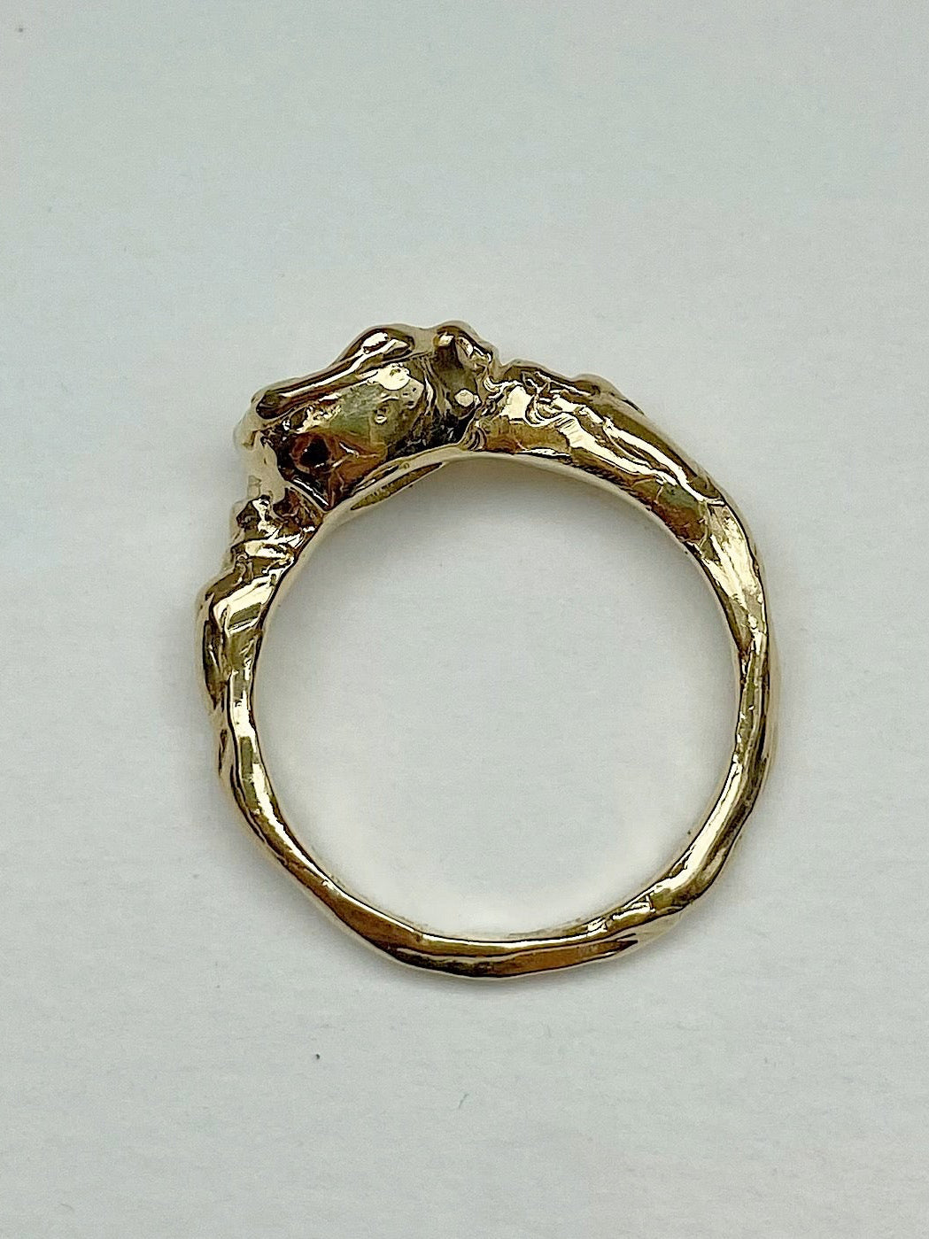 Cool chunky organic engagement ring with oval yellow green diamond