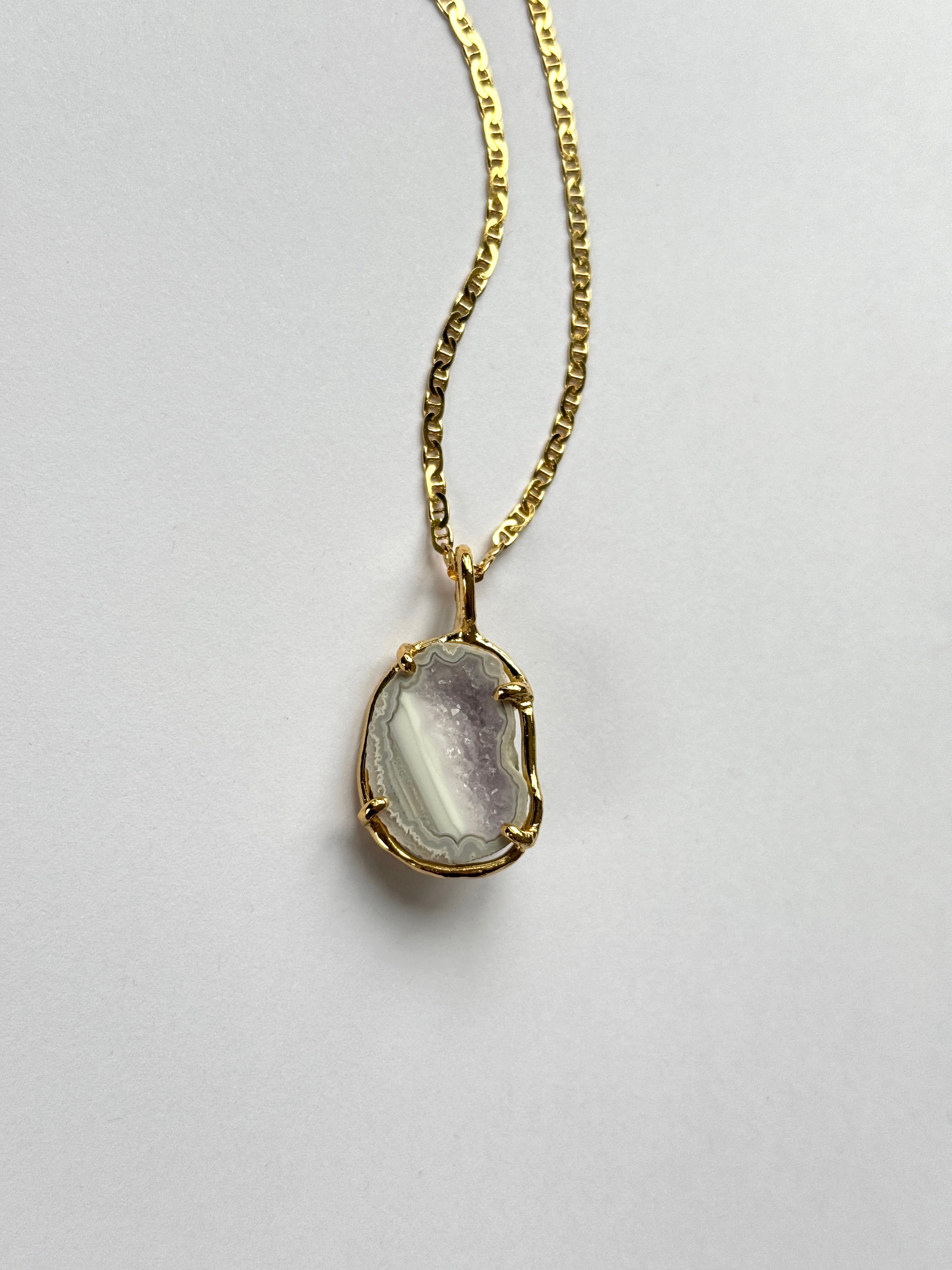 pink agate geode necklace