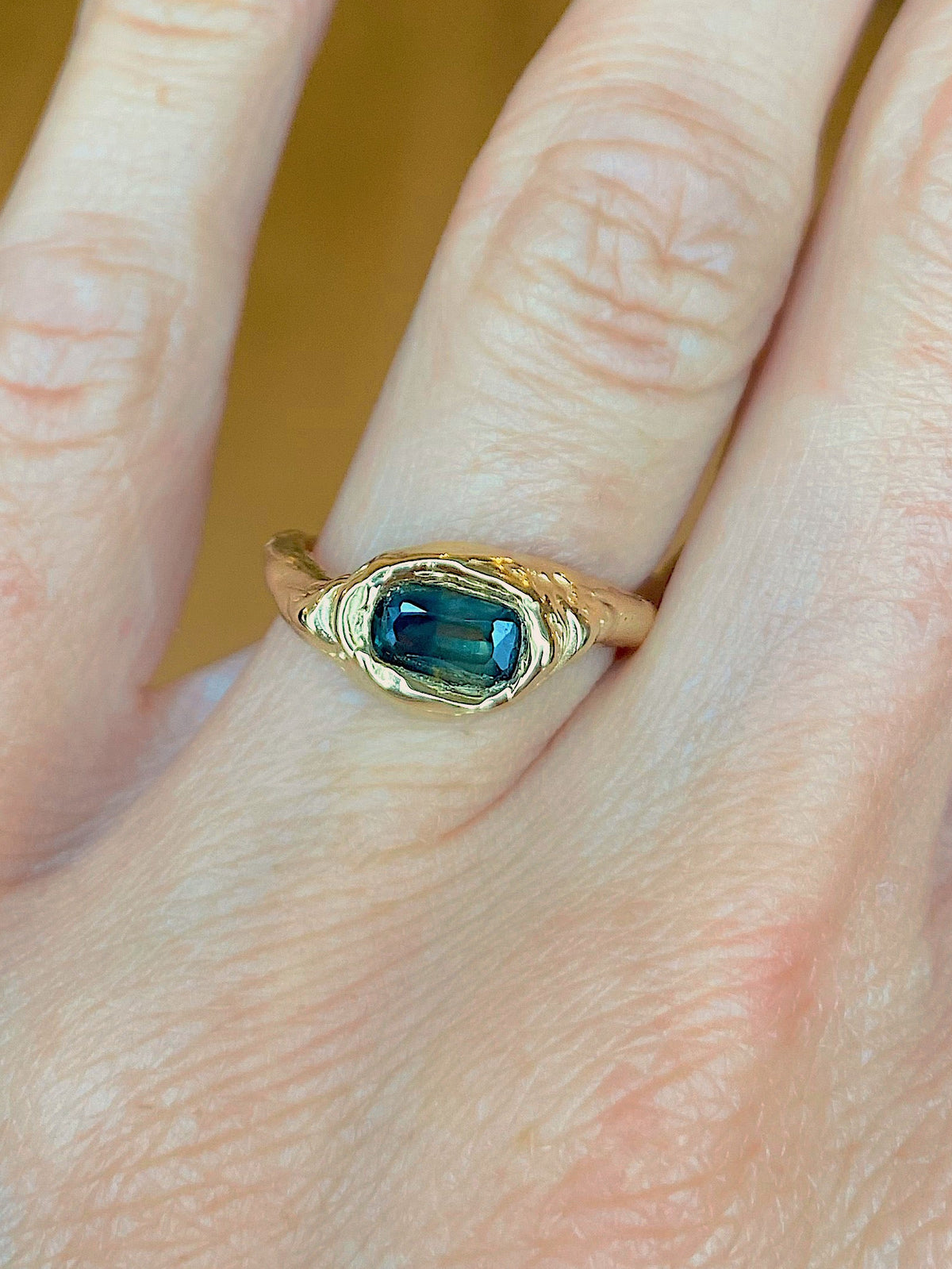 chunky engagement ring cushion green sapphire bicolor