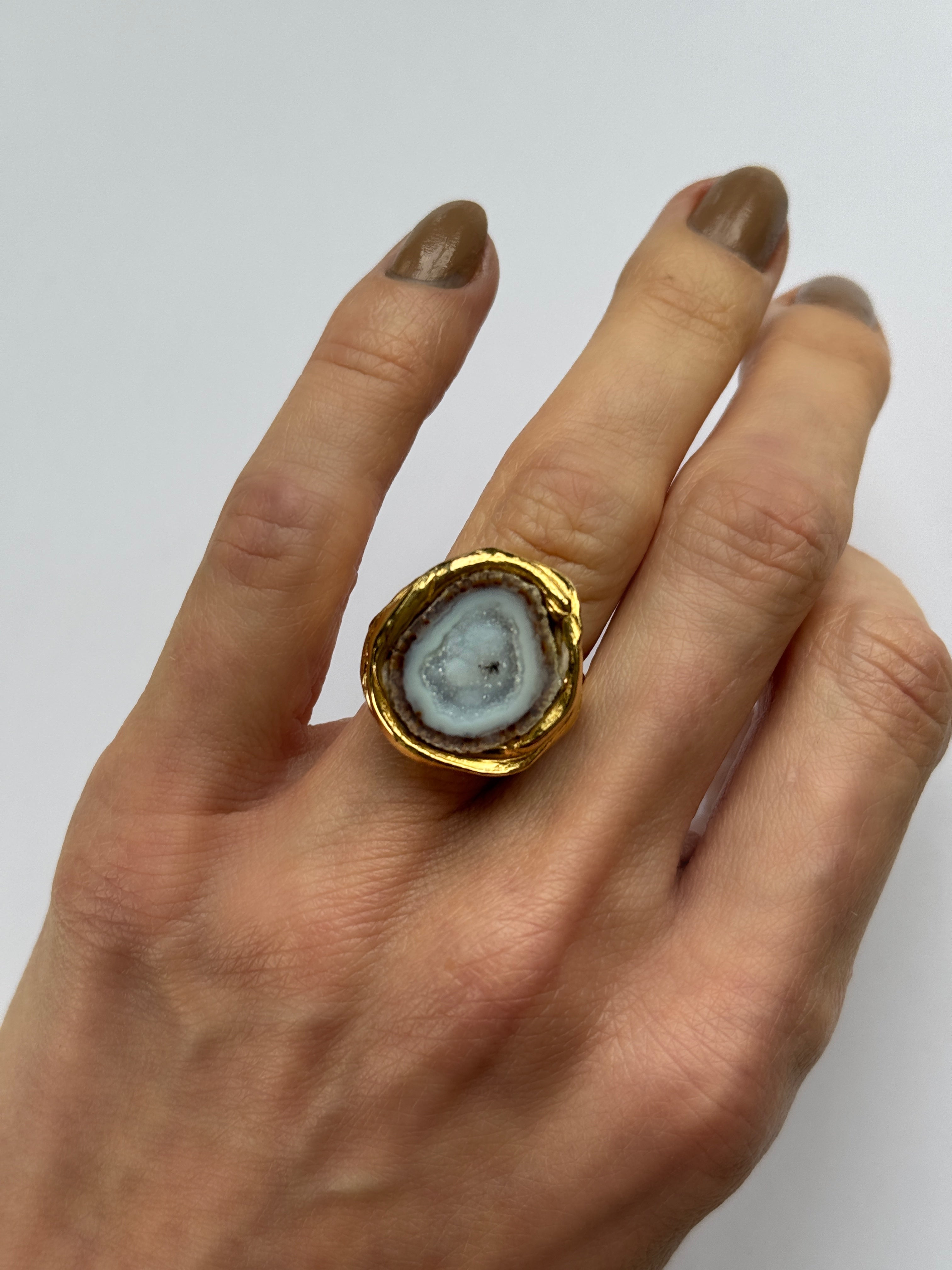 Blue agate geode ring