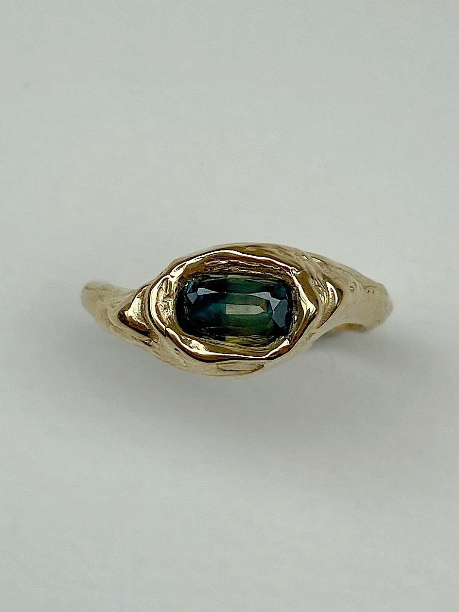 Chunky engagement ring green sapphire