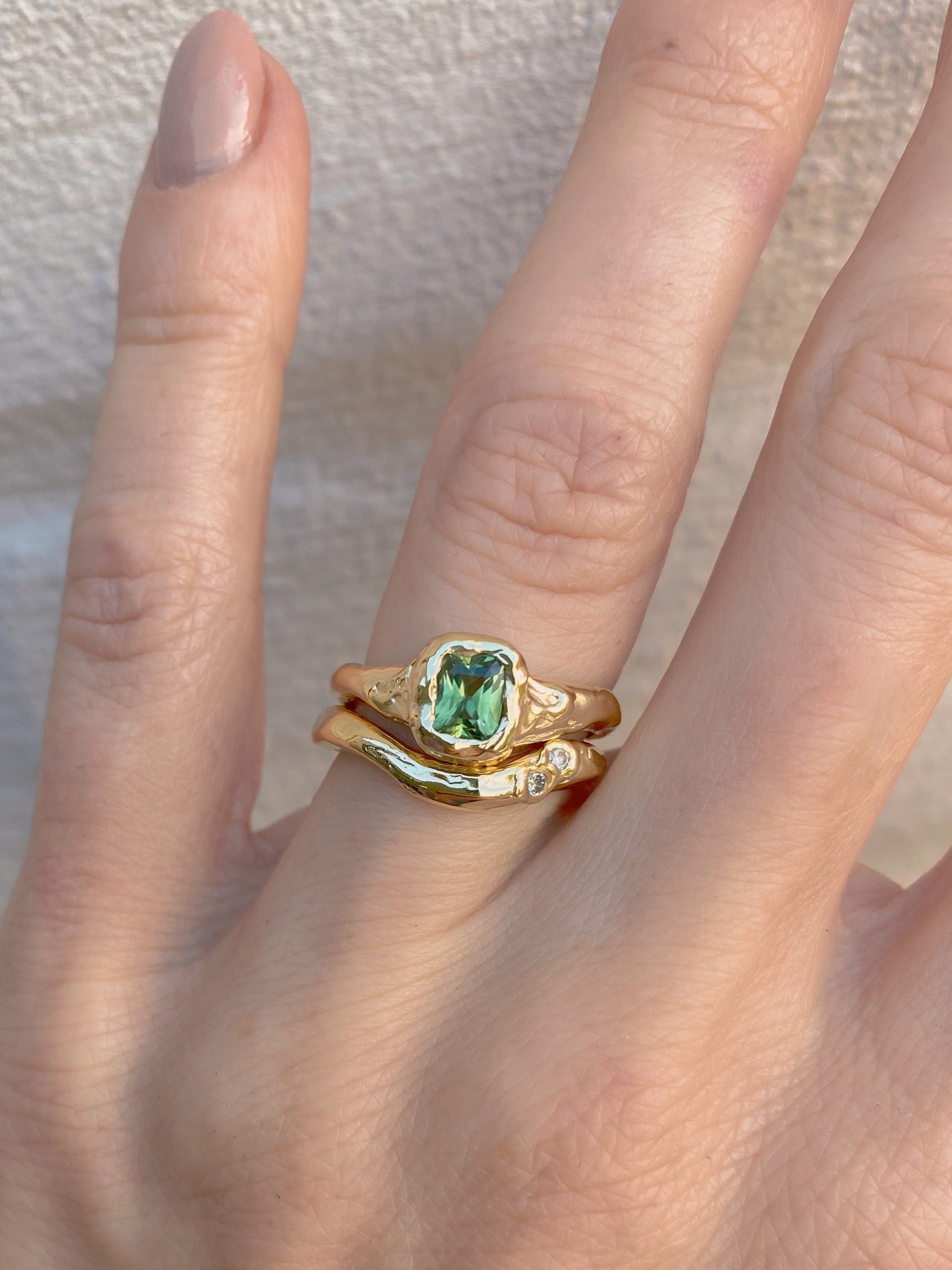 Chunky engagement ring and wedding ring set sapphire diamonds