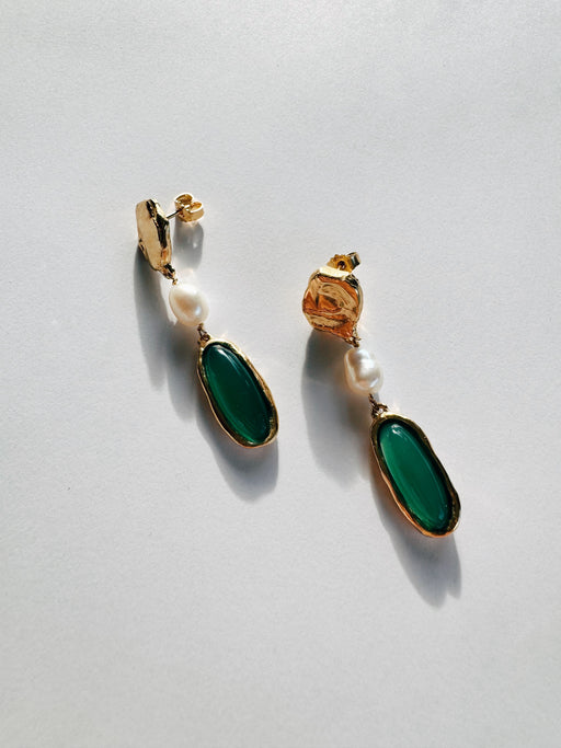 Earrings ‘Green Agate with Pearl’