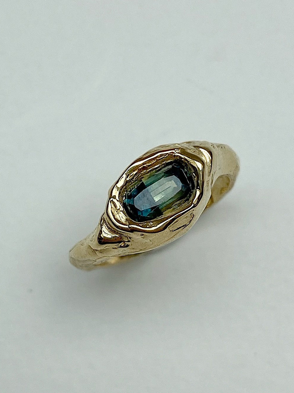 Chunky engagement ring green sapphire
