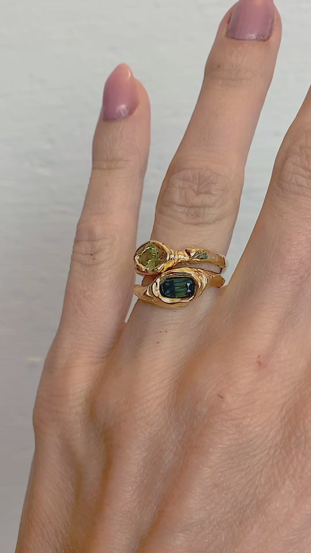 Chunky engagement ring green sapphire
