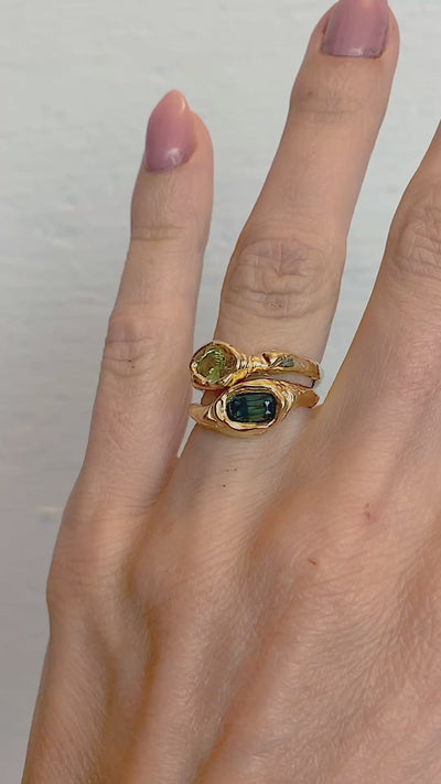 Chunky engagement ring green sapphire
